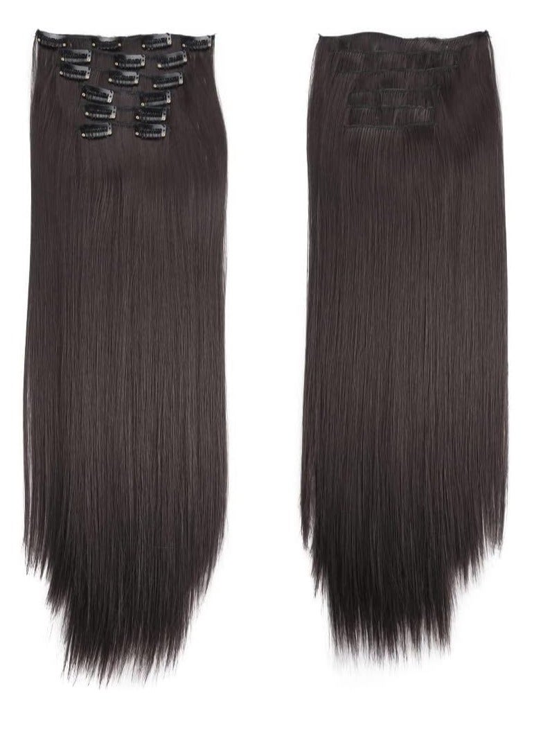 إستيل وصلات شعر بمشبك للنساء، قطع شعر من الألياف، وصلات شعر بلاستيكية سميكة مع مشابك غير مرئية للسيدات، 6 قطع بني داكن - Image 4