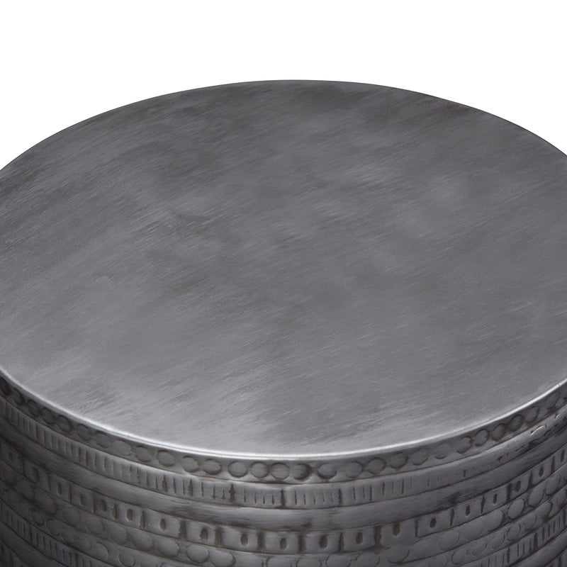 Simpli Home SIMPLIHOME Johnsen Metal Table - 15 inch Wide Solid Iron Drum Accent Table in Antique Silver with Tribal Pattern, Round Boho End Table for Living Room, Bedroom, or Home Office, Fully Assembled - Image 3