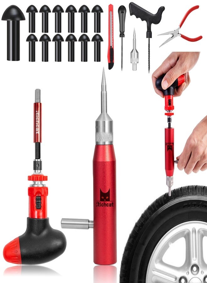 Richcat Tubeless Tire Puncture Repair Kit with Mushroom Plug, Repairs punctures and Flat Tires for Motorcycles, Cars, Trucks, ATVs and Tractors - Image 1