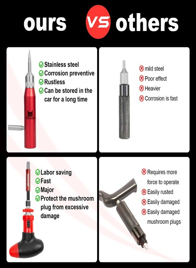 Richcat Tubeless Tire Puncture Repair Kit with Mushroom Plug, Repairs punctures and Flat Tires for Motorcycles, Cars, Trucks, ATVs and Tractors - Image 4