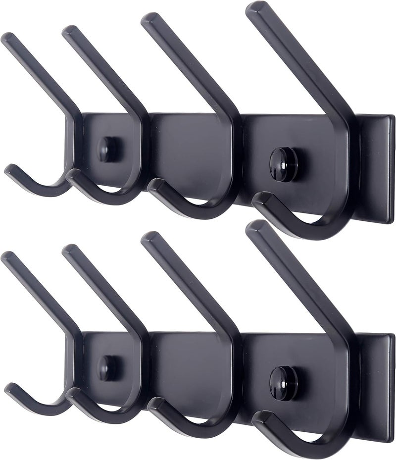 WEBI Coat Rack Wall Mounted,4 Coat Hooks for Hanging Coats,Hook Rack Rail Coat Hanger Wall Coat Rack with Hooks for Clothes,Black,2 Packs - Image 1