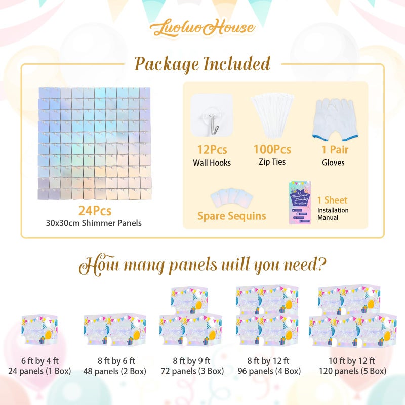 LuoluoHouse Shimmer Wall Backdrop Sequin Panels 24 Packs-Sparkly Backdrop for Bridal Shower Birthday Backgrounds Advertising Rainbow Silver Ceremony Wedding Parties Panel - Image 3