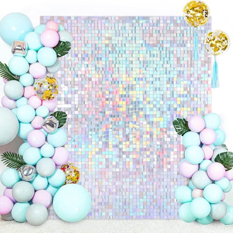 LuoluoHouse Shimmer Wall Backdrop Sequin Panels 24 Packs-Sparkly Backdrop for Bridal Shower Birthday Backgrounds Advertising Rainbow Silver Ceremony Wedding Parties Panel - Image 1