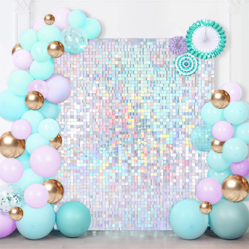 LuoluoHouse Shimmer Wall Backdrop Sequin Panels 24 Packs-Sparkly Backdrop for Bridal Shower Birthday Backgrounds Advertising Rainbow Silver Ceremony Wedding Parties Panel - Image 2