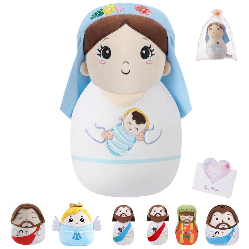 LeYoHa Mary Plush Nativity Scene Set Gift for Womens Day Baby Plush Soft Jesus Stuffed Animal Perfect Holiday Decor Christian Gift for Girl 10 Inch - Image 3