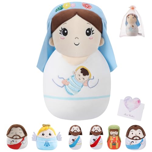 LeYoHa Mary Plush Nativity Scene Set Gift for Womens Day Baby Plush Soft Jesus Stuffed Animal Perfect Holiday Decor Christian Gift for Girl 10 Inch - Image 1