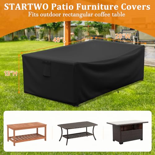 STARTWO Patio Furniture Covers Waterproof for Coffee Table Cover Heavy Duty Durable Rectangular Outdoor Table Cover Fits up to 48L x 28Wx 13H inches Black - Image 3