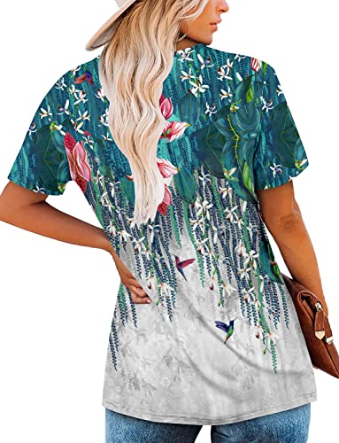 ROSELINLIN Womens Tops Green Short Sleeve Summer Shirts V Neck Grey Pull Over Blouse Tops XL - Image 4