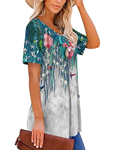 ROSELINLIN Womens Tops Green Short Sleeve Summer Shirts V Neck Grey Pull Over Blouse Tops XL - Image 3
