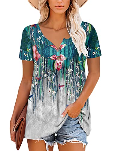 ROSELINLIN Womens Tops Green Short Sleeve Summer Shirts V Neck Grey Pull Over Blouse Tops XL - Image 2