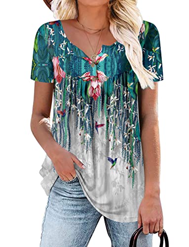 ROSELINLIN Womens Tops Green Short Sleeve Summer Shirts V Neck Grey Pull Over Blouse Tops XL - Image 5