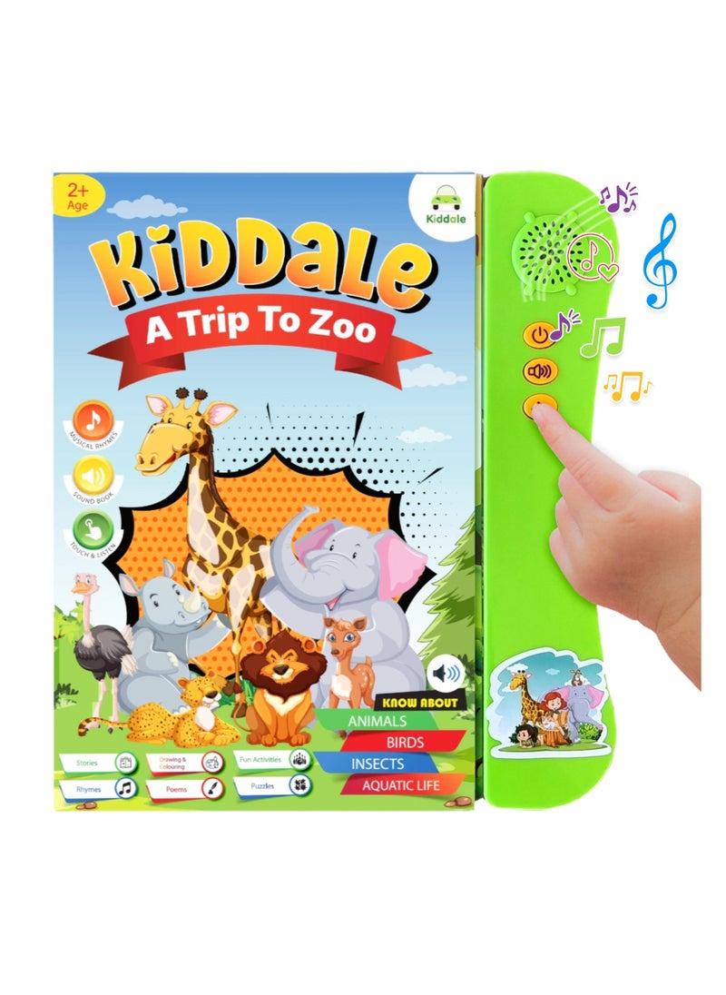 Kiddale Educational Musical Sound Book Toy for Kids 2-4 years| Farm Animals, Wild Animals, Aquatic Animals, Birds, Animal Young Ones with Activities like Drawing, Coloring, Puzzle, Rhymes, Stories, Poems  - Image 1
