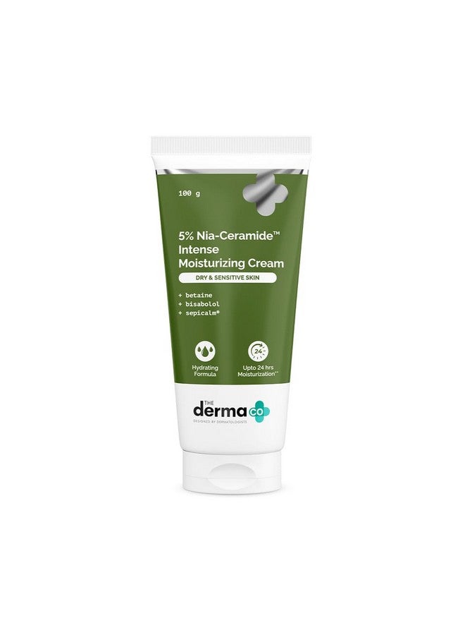 The Derma Co 5% Nia-Ceramide Intense Moisturizing Cream | 5% Niacinamide & Ceramide | 24hrs.Moisturization | Betaine, Bisabolol & Sepicalm | Moisturizer for Dry & Sensitive Skin - 100 g - Image 1