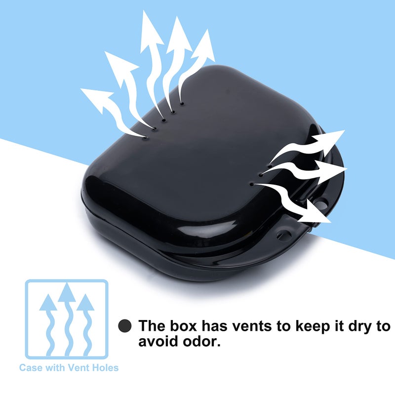 Hoewina Retainer Case with Vent Holes, 6 Pcs Denture Case, Tight Snap Lock Orthodontic Mouth Guard Caseï¼Œ Black, White, Yellow, Light Purple, Pink and Blue, Easy to Use - Image 3