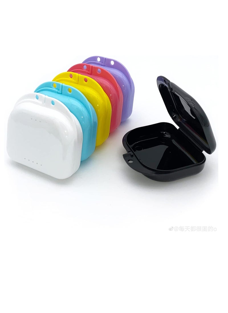 Hoewina - Retainer Case with Vent Holes, 6 Pcs Denture Case, Tight Snap Lock Orthodontic Mouth Guard Case， Black, White, Yellow, Light Purple, Pink and Blue, Easy to Use - Image 1