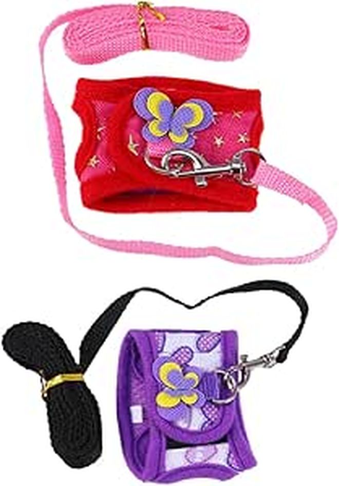 Small Pet Harness and Leash Set Adjustable Purple Heart Gold Pattern Soft Chest Strap for Hamsters Chinchilla Small Size Outdoor Walking - Image 1