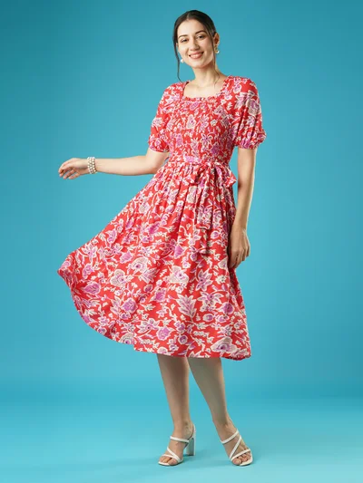 globus Women Floral Print Fit & Flare Midi Dress
