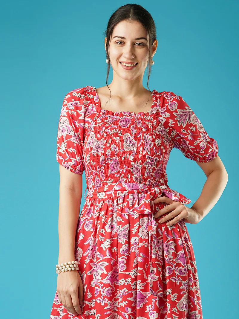 globus Women Floral Print Fit & Flare Midi Dress