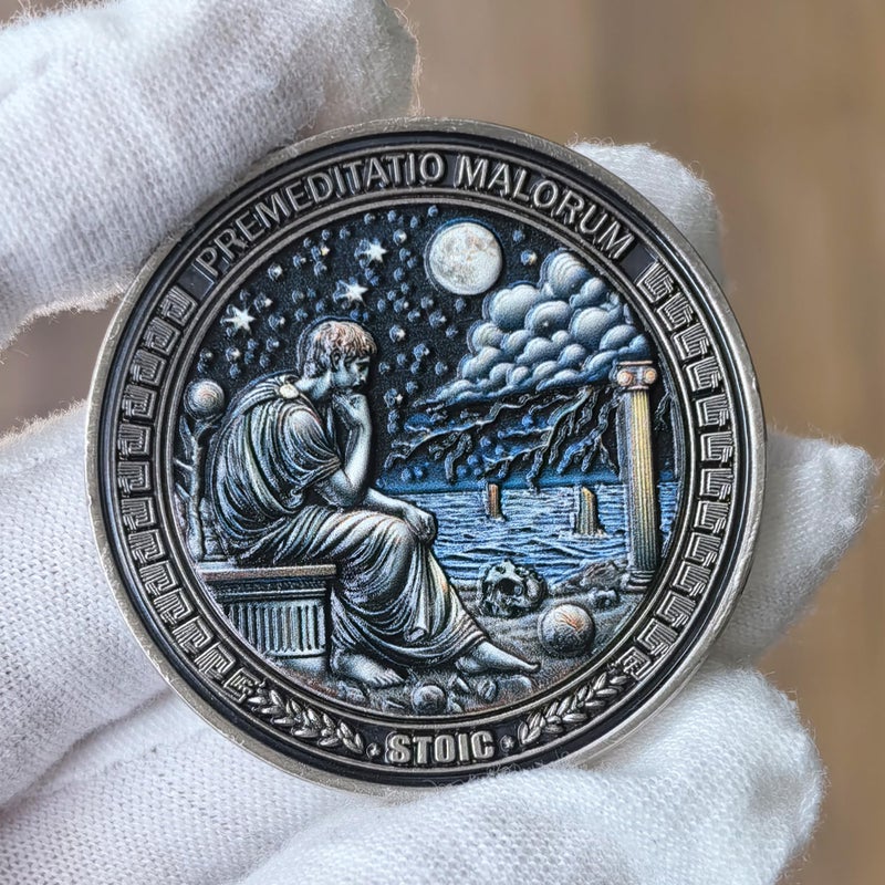 CYOUNG Stoic Challenge Coin â€“ Premeditatio Malorum Design with Seneca Quote â€“ Motivational Coin for Philosophy Enthusiasts and Collectors ï»¿ - Image 3