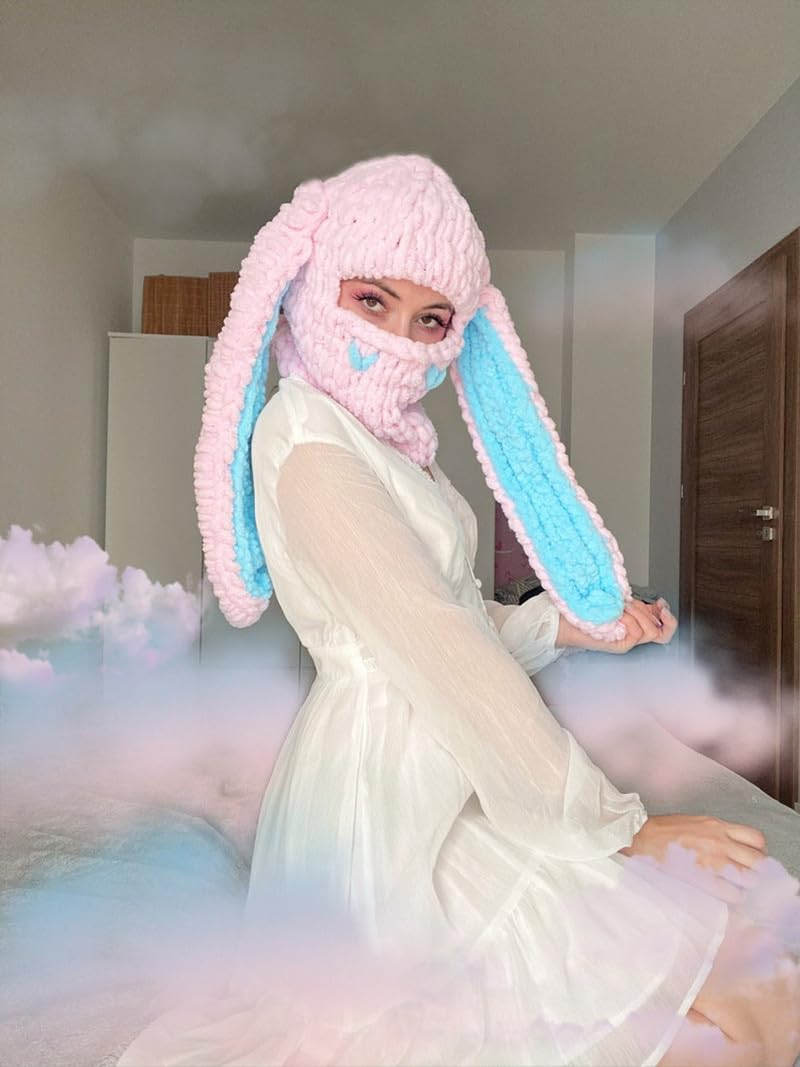 Avilego Y2k Knit Balaclava Face Mask for Women Men Bunny Ear Horn Ski Scarf Winter Warm Hat Knit Skull Beanie for Halloween - Image 4