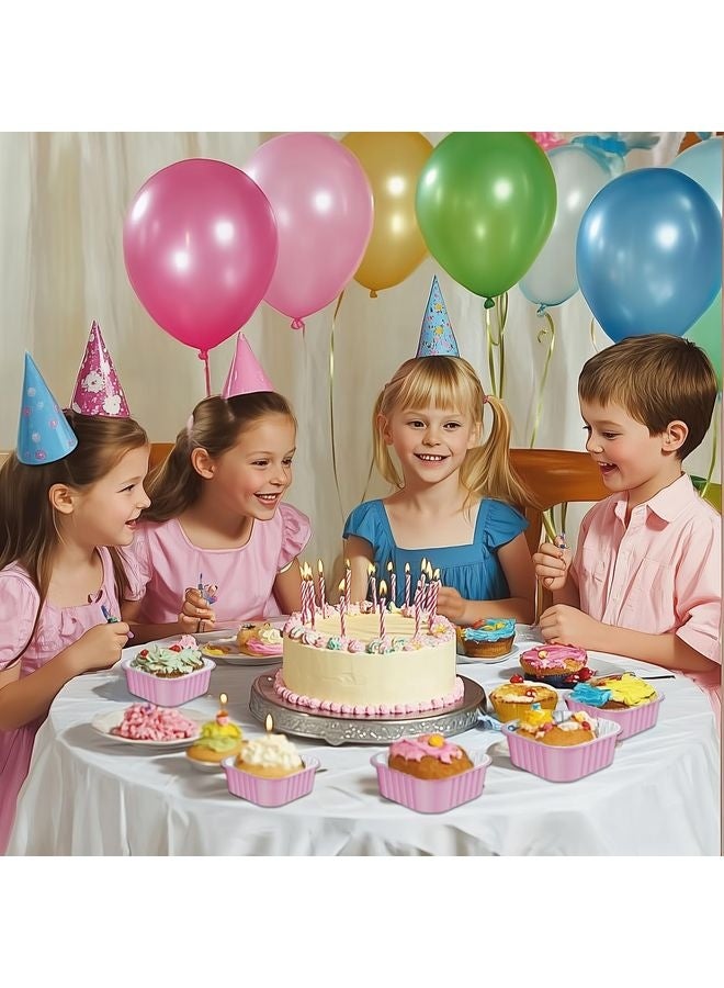 HOMESTAR 25 Pack Square Mini Cake Pans with Lids,Mini Loaf Pans with Lids,Aluminum Foil Baking Cups,Disposable Ramekins Cupcake Cups,Dessert Cups for Wedding Birthday Party Picnics,5oz (Pink) - Image 2