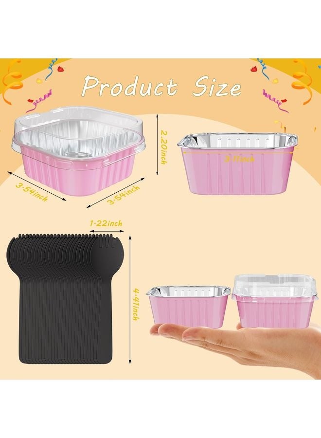 HOMESTAR 25 Pack Square Mini Cake Pans with Lids,Mini Loaf Pans with Lids,Aluminum Foil Baking Cups,Disposable Ramekins Cupcake Cups,Dessert Cups for Wedding Birthday Party Picnics,5oz (Pink) - Image 3