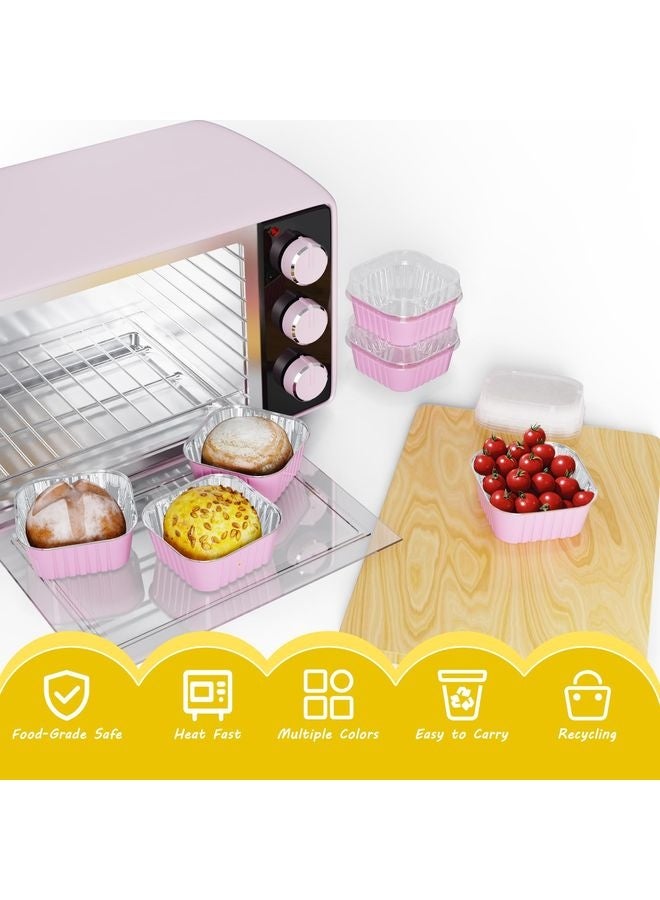 HOMESTAR 25 Pack Square Mini Cake Pans with Lids,Mini Loaf Pans with Lids,Aluminum Foil Baking Cups,Disposable Ramekins Cupcake Cups,Dessert Cups for Wedding Birthday Party Picnics,5oz (Pink) - Image 4
