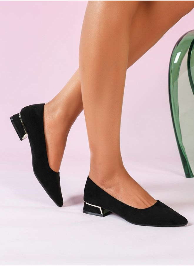 Sneak-a-Peek - Plain Pointed Toe Suede Block Heel Shoes - Image 1