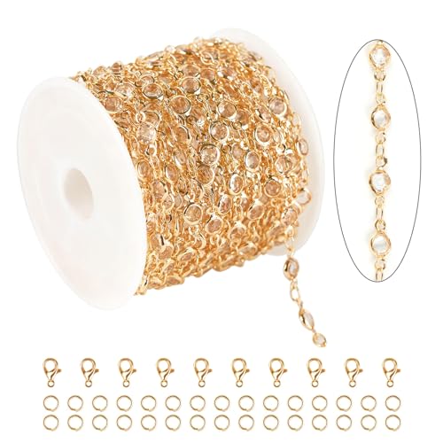KYUNHOO 16.4 Feet Jewelry Making Supplies Set Gold Plated Brass Chain for Jewelry Craft Making Clear Beaded Necklace Chains Roll with Jump Rings Lobster Clasps - Image 1