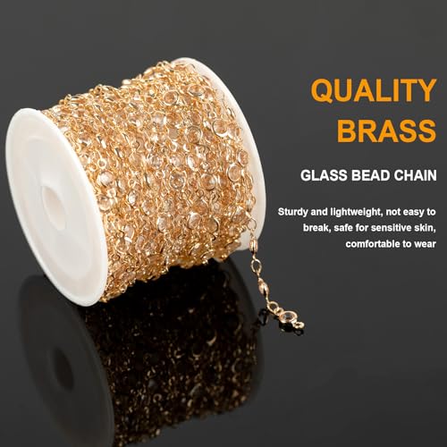 KYUNHOO 16.4 Feet Jewelry Making Supplies Set Gold Plated Brass Chain for Jewelry Craft Making Clear Beaded Necklace Chains Roll with Jump Rings Lobster Clasps - Image 3