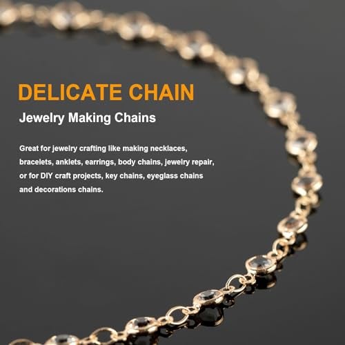 KYUNHOO 16.4 Feet Jewelry Making Supplies Set Gold Plated Brass Chain for Jewelry Craft Making Clear Beaded Necklace Chains Roll with Jump Rings Lobster Clasps - Image 4