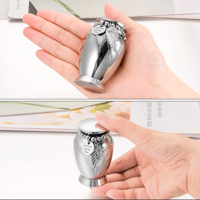 Dletay Small Keepsake Urns For Memorial Human Ashes 2.85 Inch With Wing Charm Mini Cremation Urns Stainless Steel - Image 2