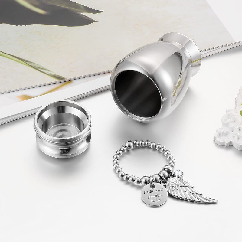 Dletay Small Keepsake Urns For Memorial Human Ashes 2.85 Inch With Wing Charm Mini Cremation Urns Stainless Steel - Image 5