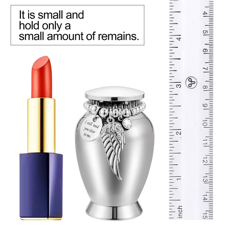 Dletay Small Keepsake Urns For Memorial Human Ashes 2.85 Inch With Wing Charm Mini Cremation Urns Stainless Steel - Image 3