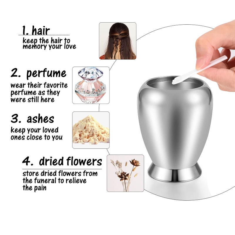 Dletay Small Keepsake Urns For Memorial Human Ashes 2.85 Inch With Wing Charm Mini Cremation Urns Stainless Steel - Image 4