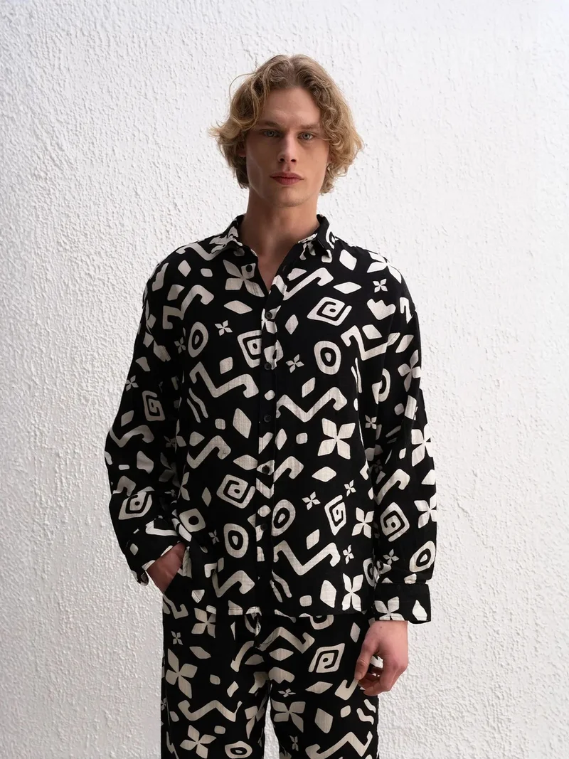 Giesto GIESTO Men's Geometric Cotton Poplin Shirt