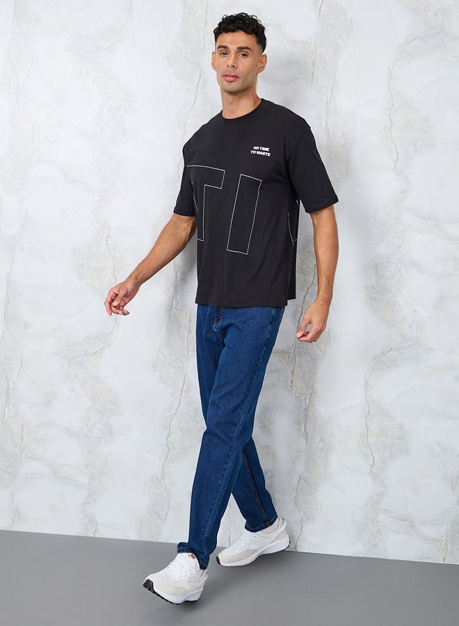 Styli Front and Back Slogan Print Oversized T-Shirt  - Image 2