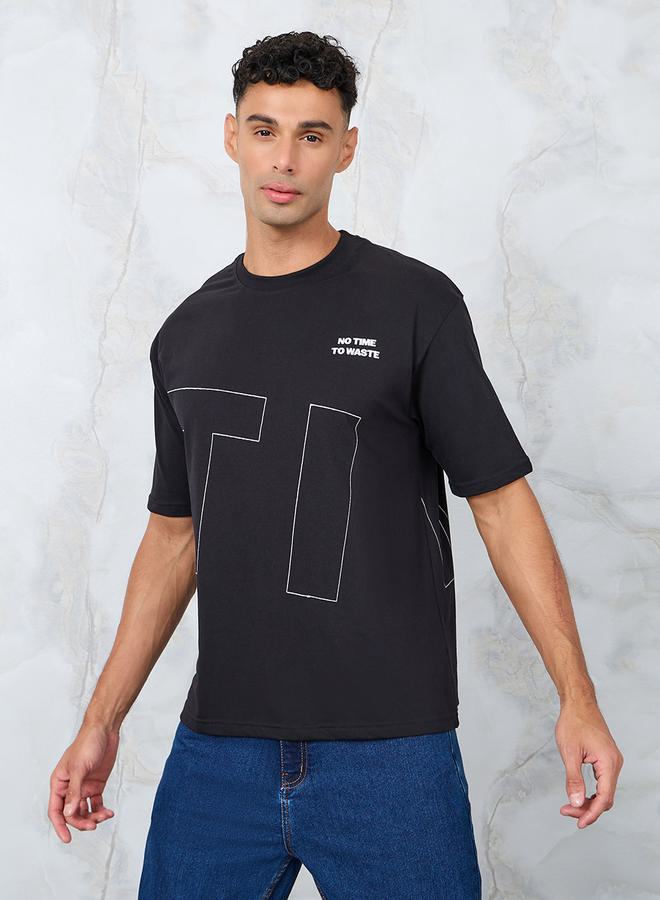 Styli Front and Back Slogan Print Oversized T-Shirt  - Image 3