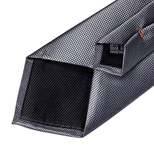 DiBanGu Mens Solid Color Tie and Pocket Square Set Woven Silk Plain Necktie & Handkerchief for Men Wedding Party Formal, Grey - Image 4