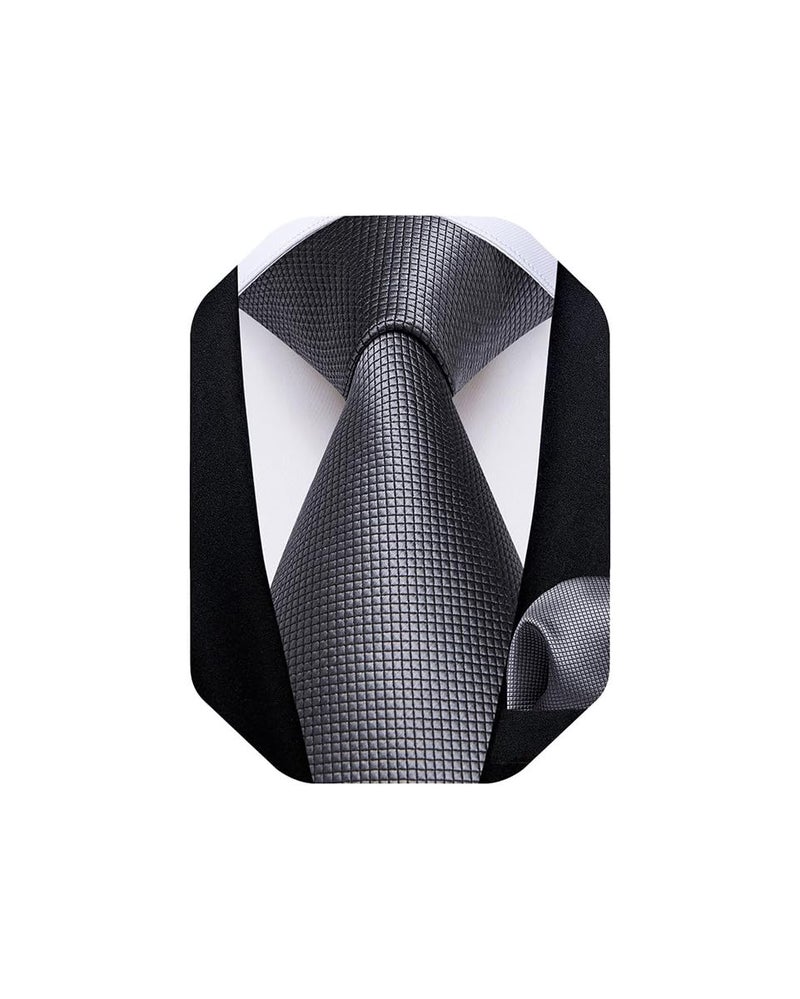 DiBanGu Mens Solid Color Tie and Pocket Square Set Woven Silk Plain Necktie & Handkerchief for Men Wedding Party Formal, Grey - Image 1