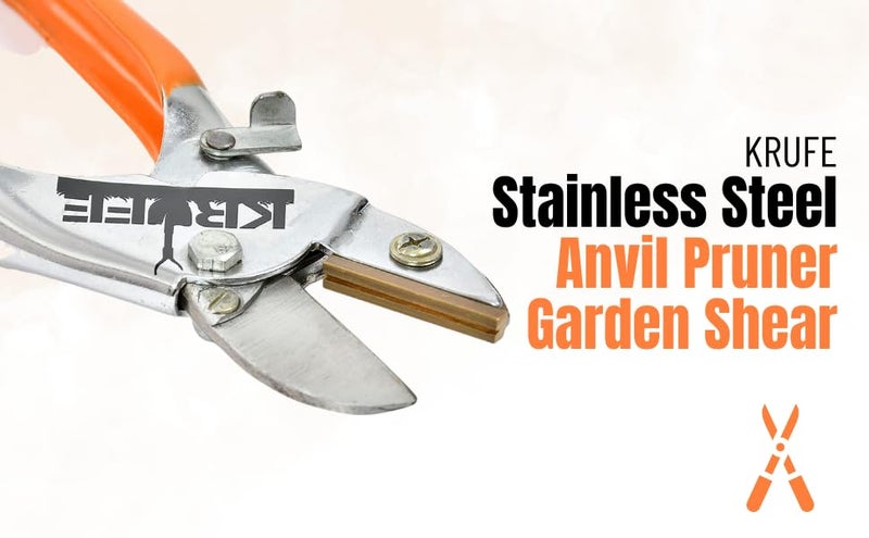 KRUFE Anvil Pruning Shears with Stainless Steel Blade and Brass Anvil | Manual Garden Secateurs for Cutting Dry and Hard Branches | Ergonomic Handle Hand Pruner for Gardening and Plant Care (Orange) - Image 3