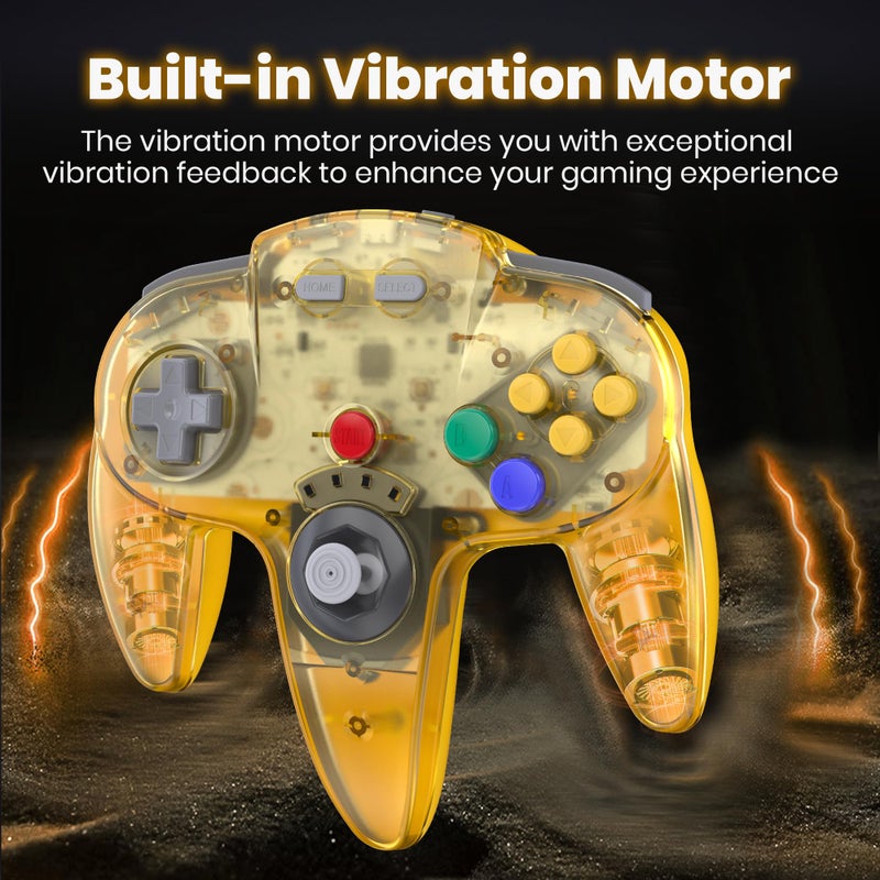 SAFFUN 2 Pack 2.4 GHz Wireless N64 Switch Online Controller, USB & N64 Receiver, Compatible with Windows PC iOS Mac Raspberry Pi, N64 / Switch Online/NSO - (Rechargeable) (Plug and Play) (Clear Red/Yellow) - Image 2