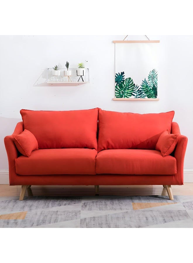 Comfynest Comfynest Scandinavian Cotton And Linen Sofa For 3 With Foam Filling And Flared Arms 173X75X78 Cm Orange Red  - Image 1