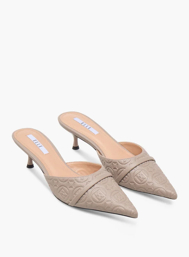 ايل Women's Monogram Embossed Slip-On Mules with Kitten Heels