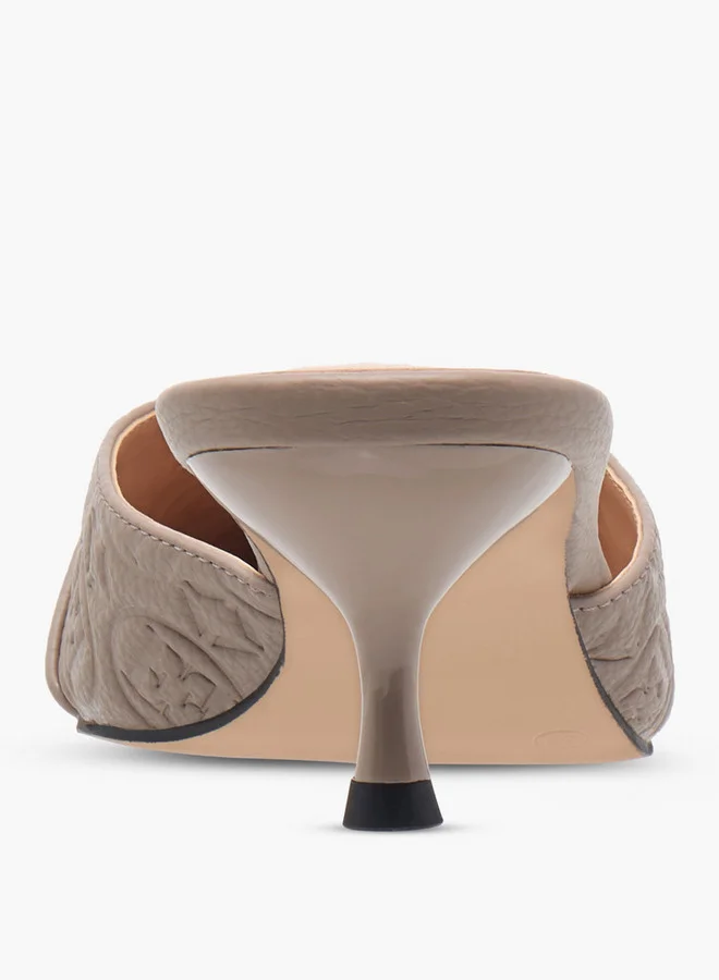ELLE Women's Monogram Embossed Slip-On Mules with Kitten Heels