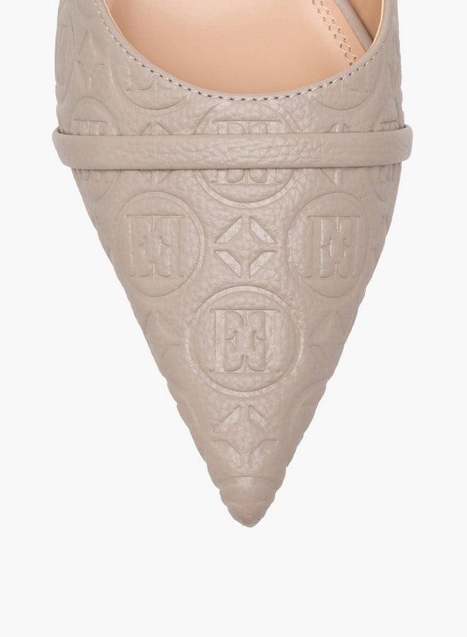 ELLE Women's Monogram Embossed Slip-On Mules with Kitten Heels - Image 4