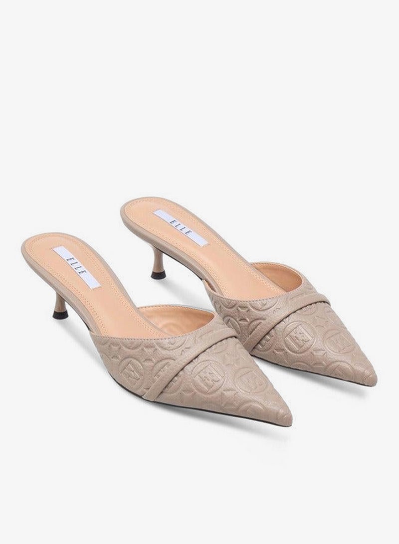 ELLE Women's Monogram Embossed Slip-On Mules with Kitten Heels - Image 3