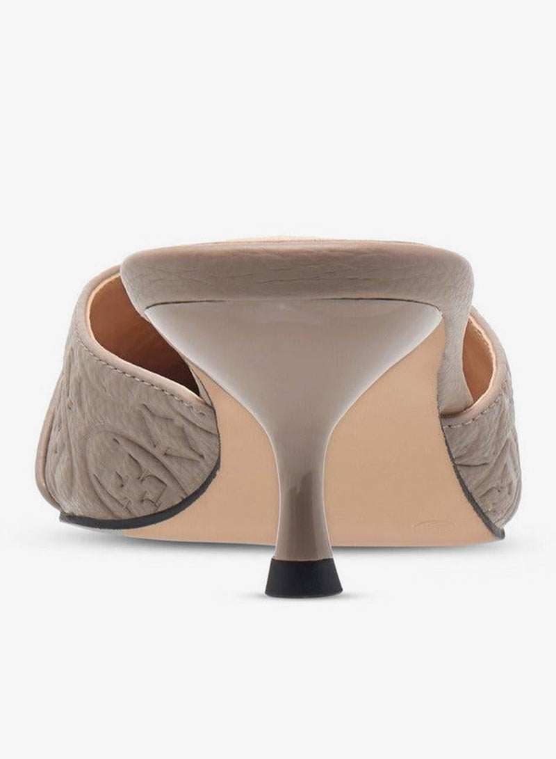 ELLE Women's Monogram Embossed Slip-On Mules with Kitten Heels - Image 5