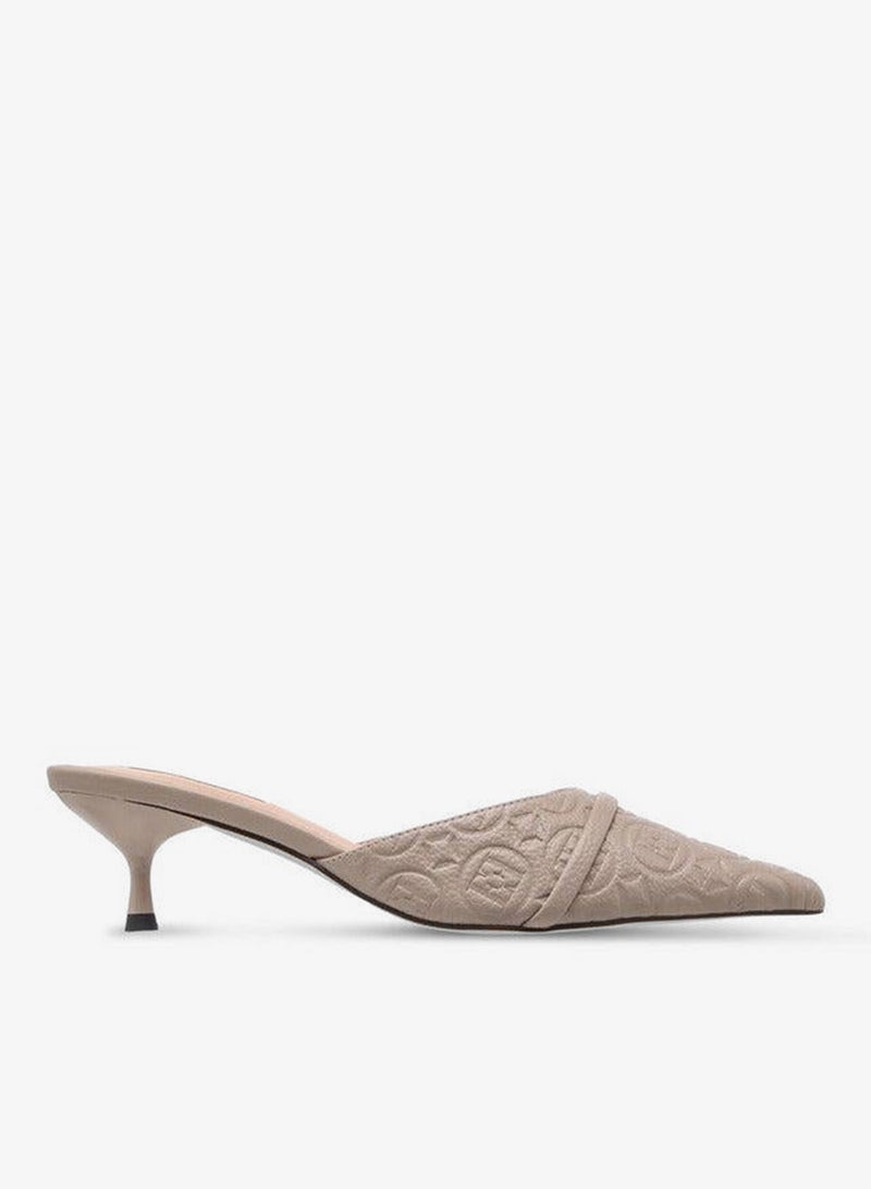 ELLE Women's Monogram Embossed Slip-On Mules with Kitten Heels - Image 2