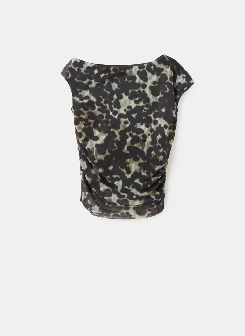 Mango 92-GRIS Asymmetric Printed Top for Women | Best Price UAE